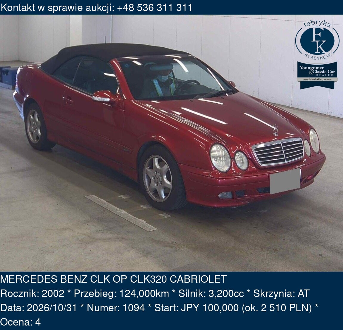 MERCEDES BENZ CLK OP CLK320 CABRIOLET 2002 - zdjęcie 2