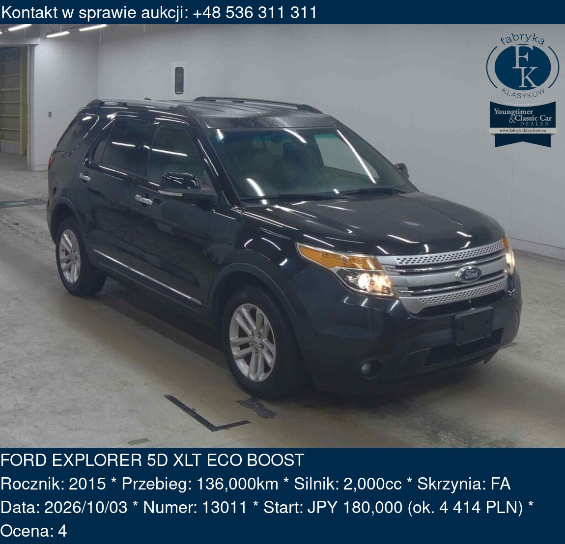 FORD EXPLORER 5D XLT ECO BOOST 2015 - zdjęcie 2