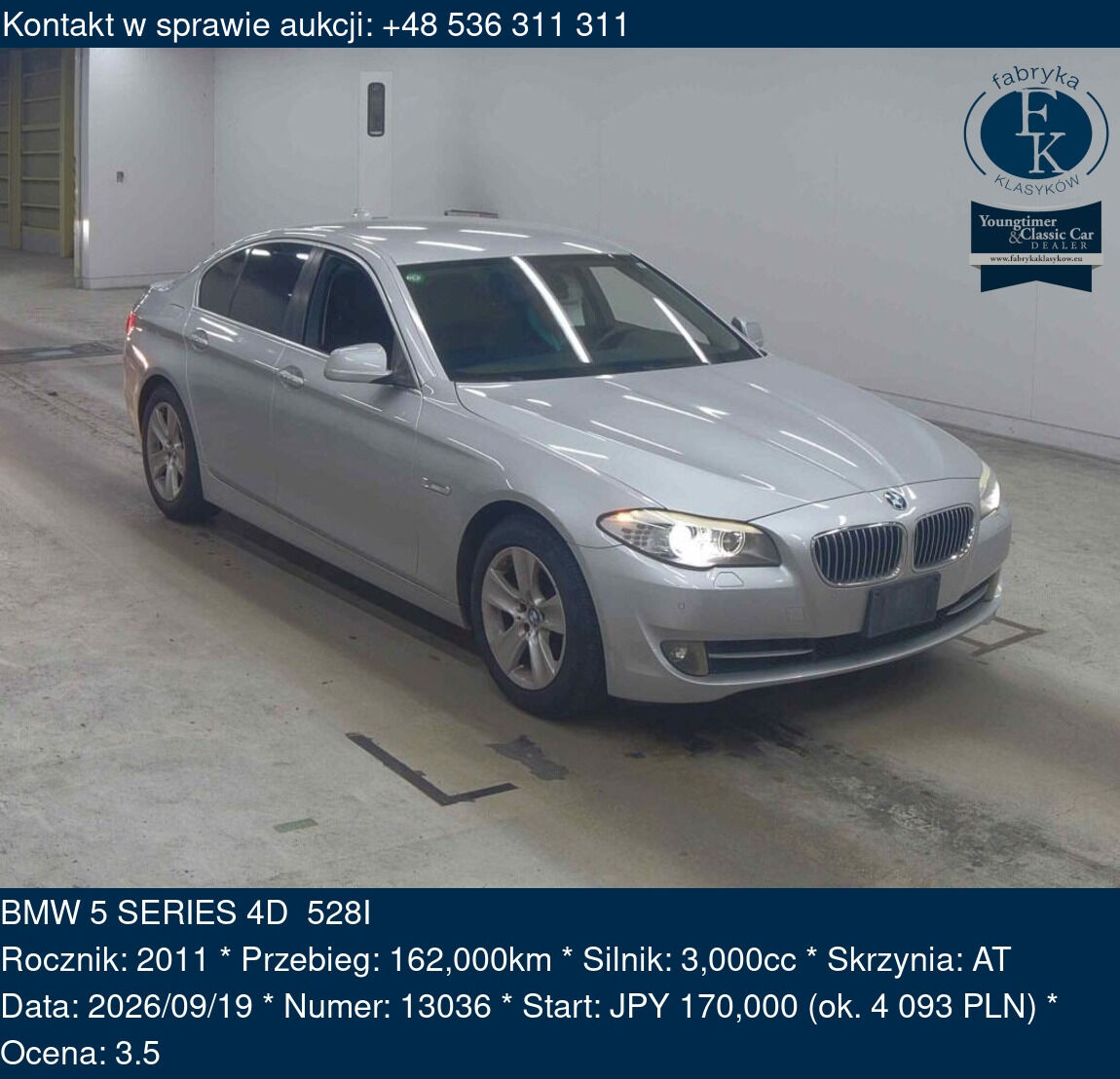 BMW 5 SERIES 4D 528I 2011 - zdjęcie 2