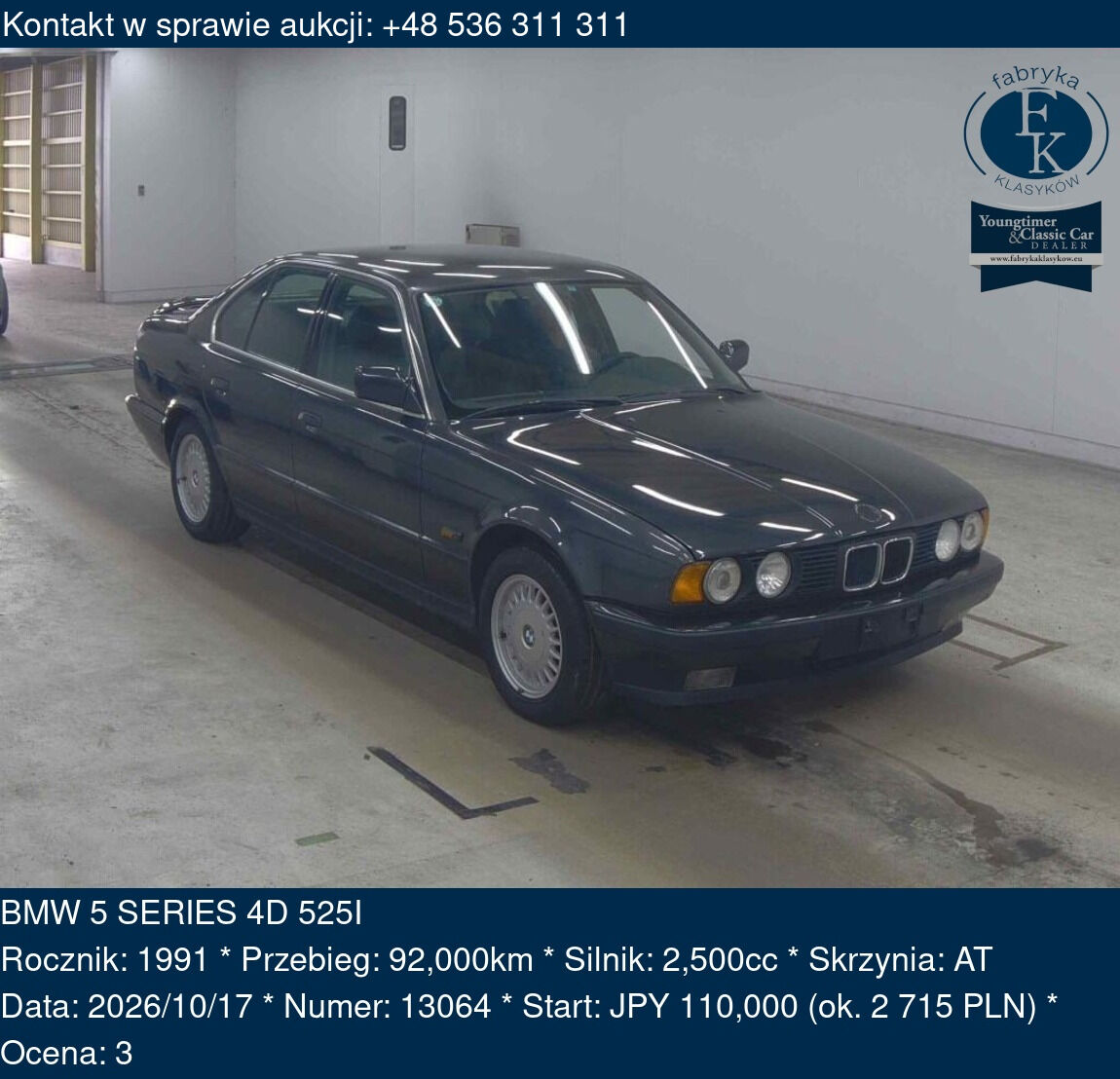 BMW 5 SERIES 4D 525I 1991 - zdjęcie 2