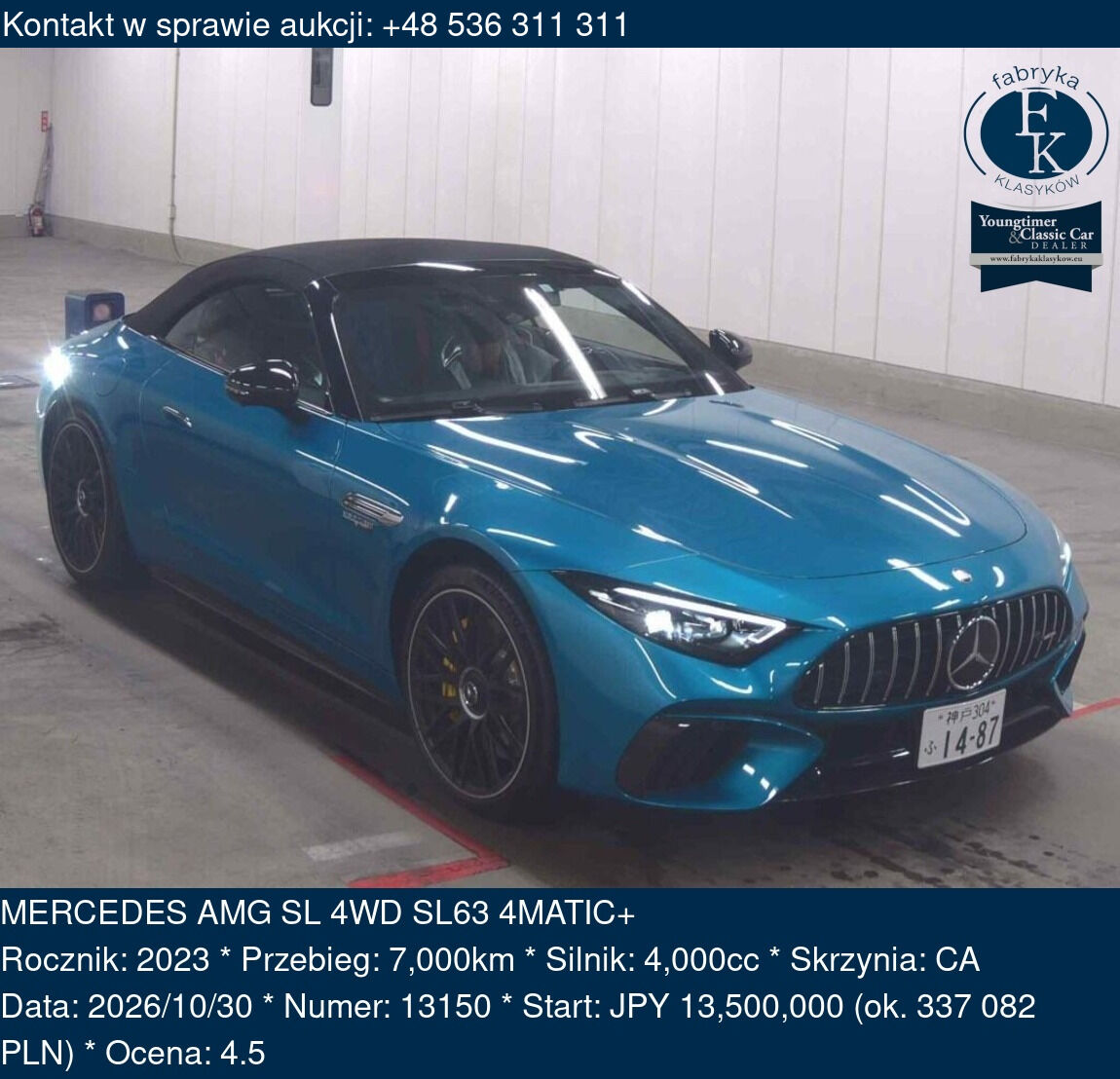 MERCEDES AMG SL 4WD SL63 4MATIC+ 2023 - zdjęcie 2