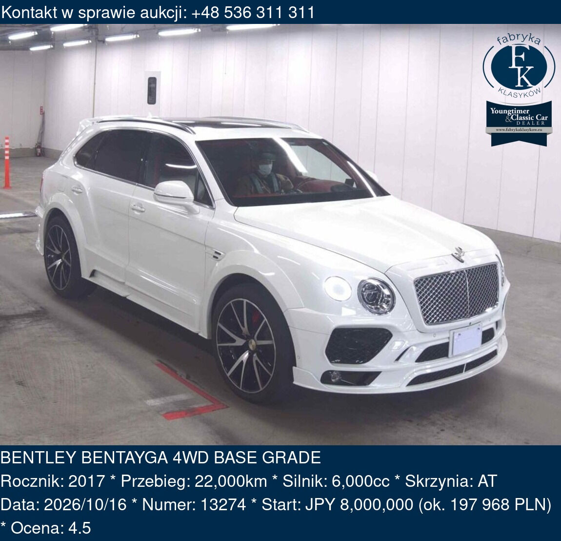 BENTLEY BENTAYGA 4WD BASE GRADE 2017 - zdjęcie 2