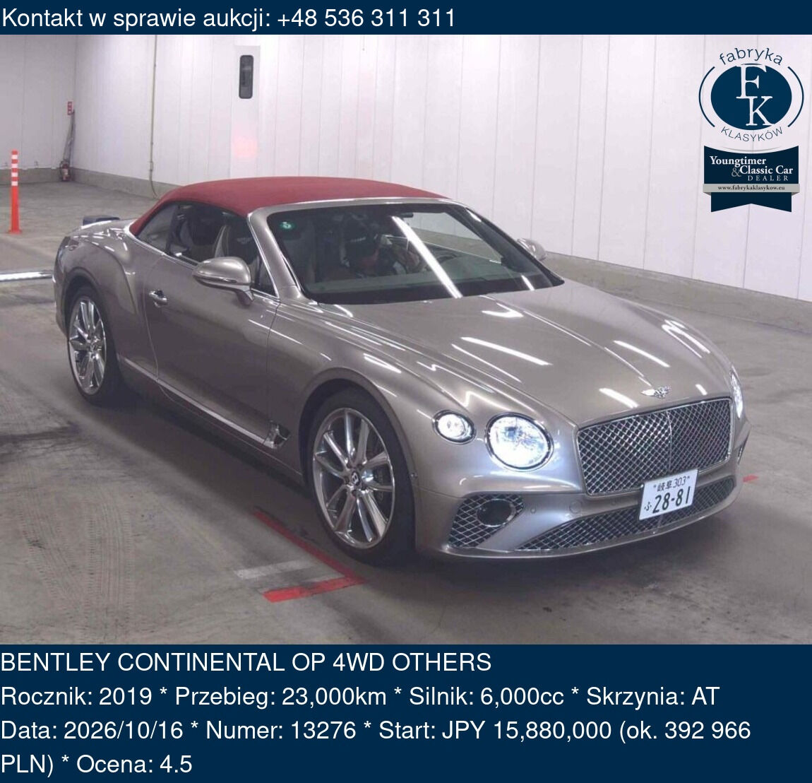BENTLEY CONTINENTAL OP 4WD OTHERS 2019 - zdjęcie 2