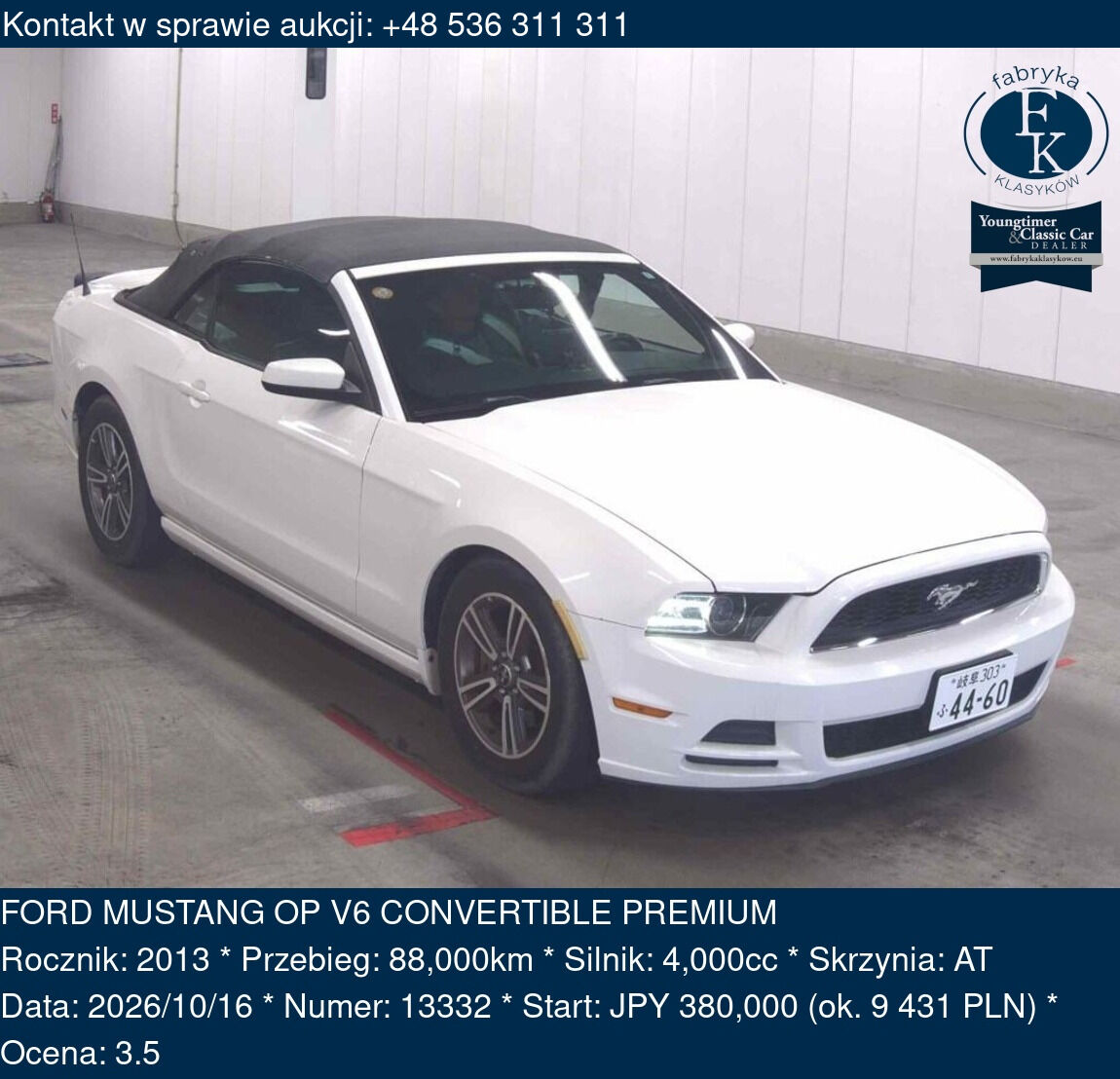 FORD MUSTANG OP V6 CONVERTIBLE PREMIUM 2013 - zdjęcie 2