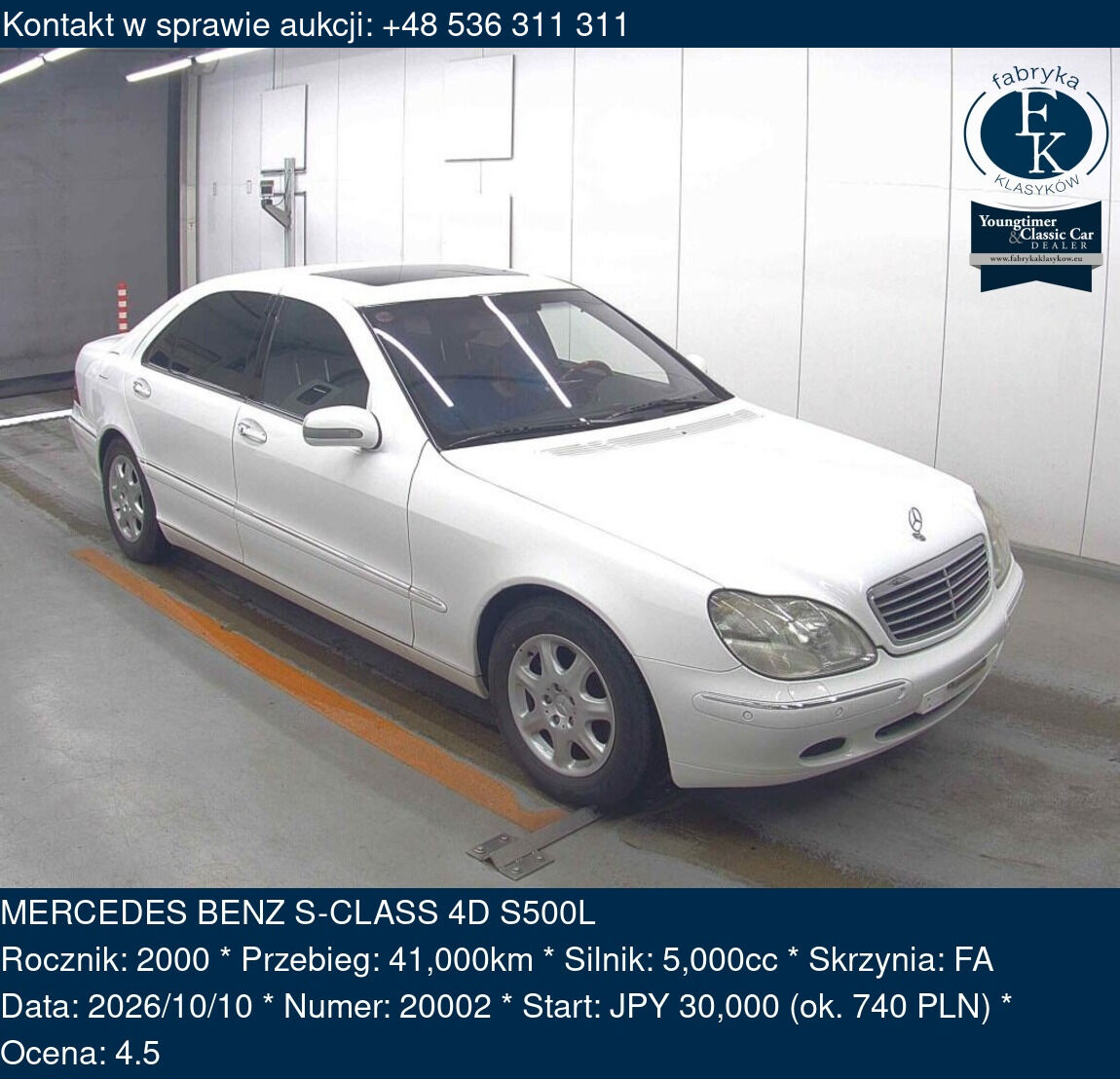 MERCEDES BENZ S-CLASS 4D S500L 2000 - zdjęcie 2