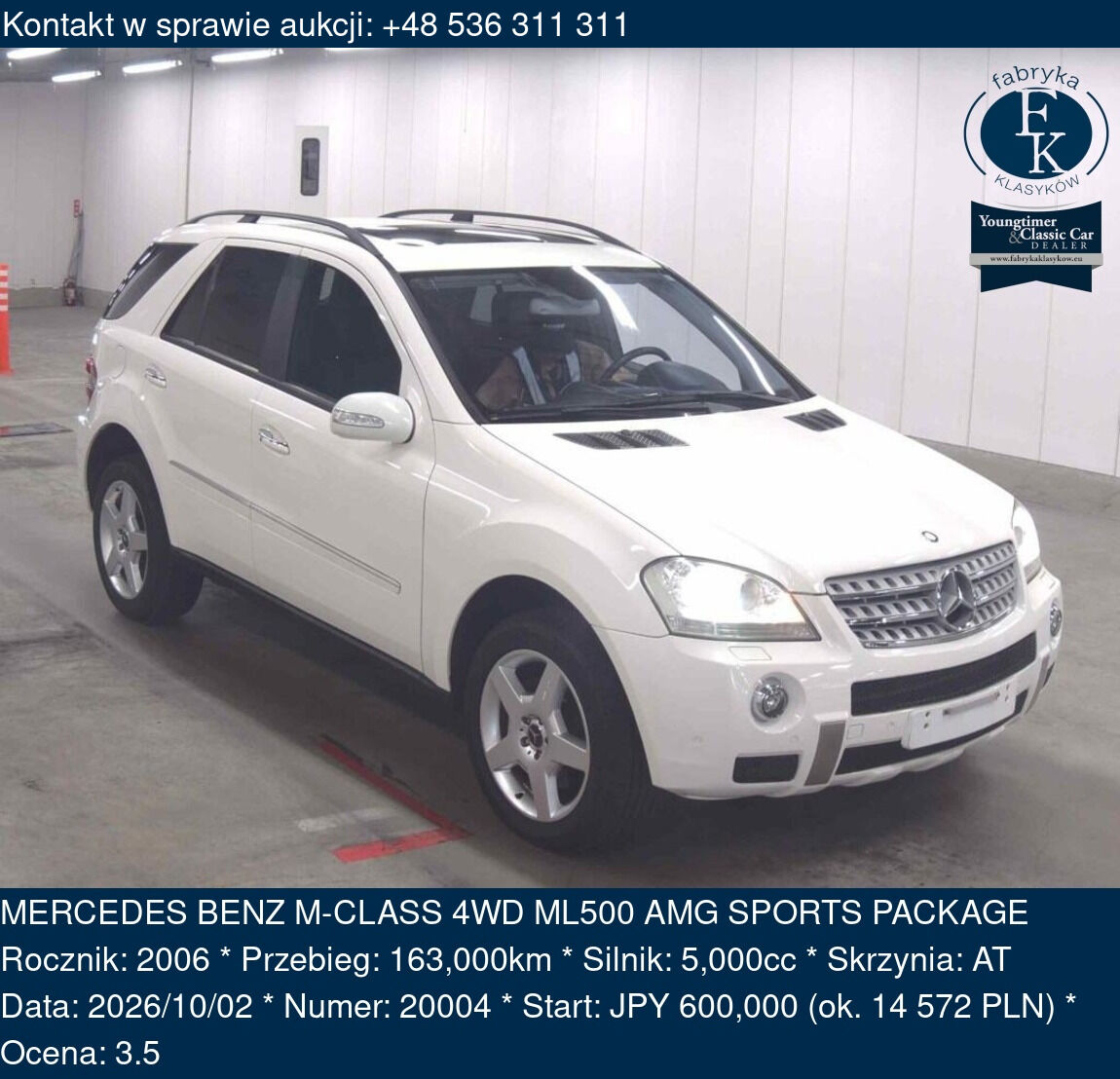MERCEDES BENZ M-CLASS 4WD ML500 AMG SPORTS PACKAGE 2006 - zdjęcie 2