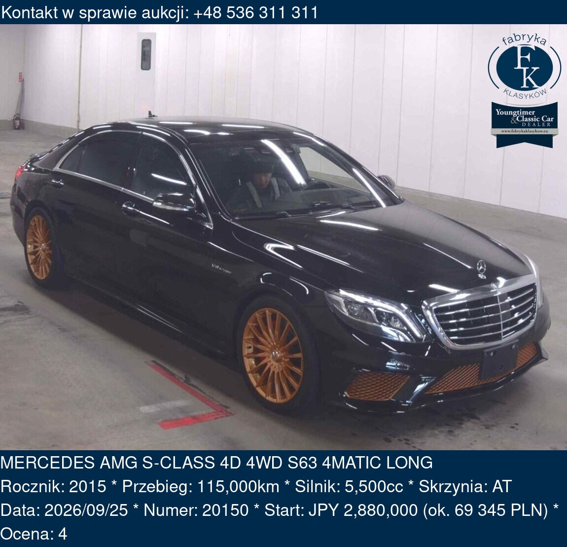 MERCEDES AMG S-CLASS 4D 4WD S63 4MATIC LONG 2015 - zdjęcie 2