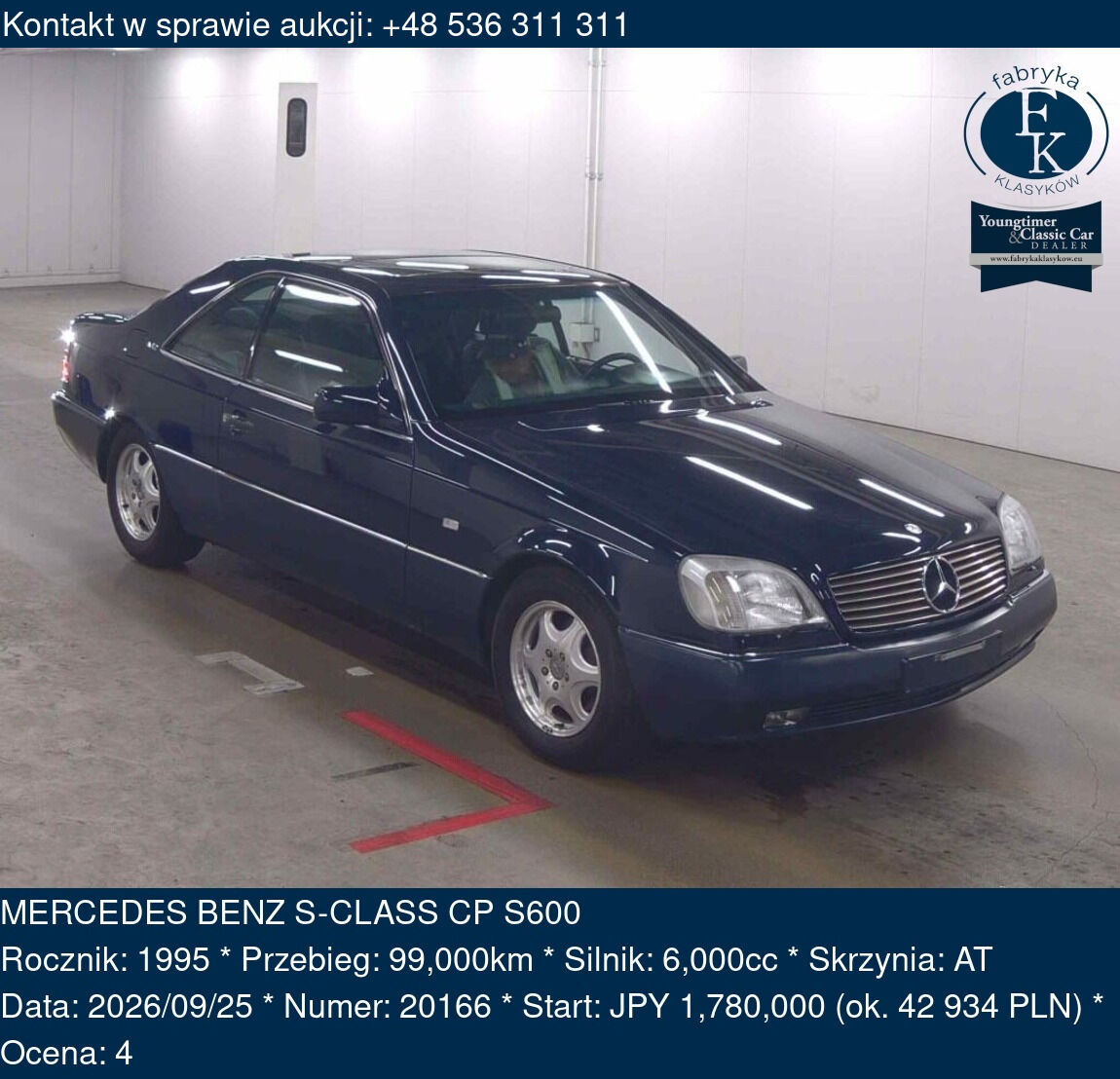 MERCEDES BENZ S-CLASS CP S600 1995 - zdjęcie 2