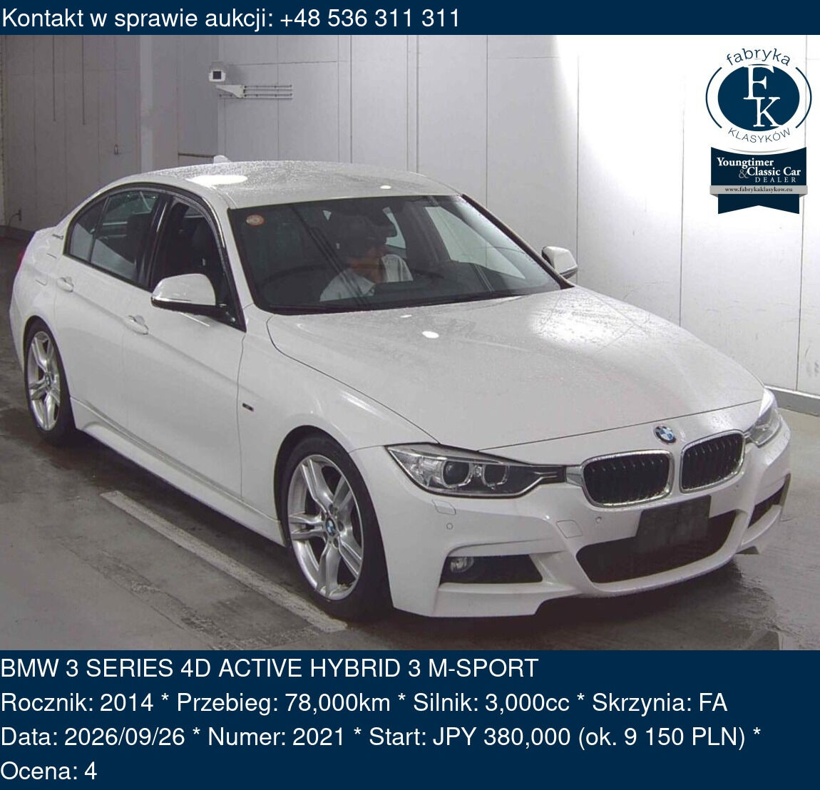 BMW 3 SERIES 4D ACTIVE HYBRID 3 M-SPORT 2014 - zdjęcie 2