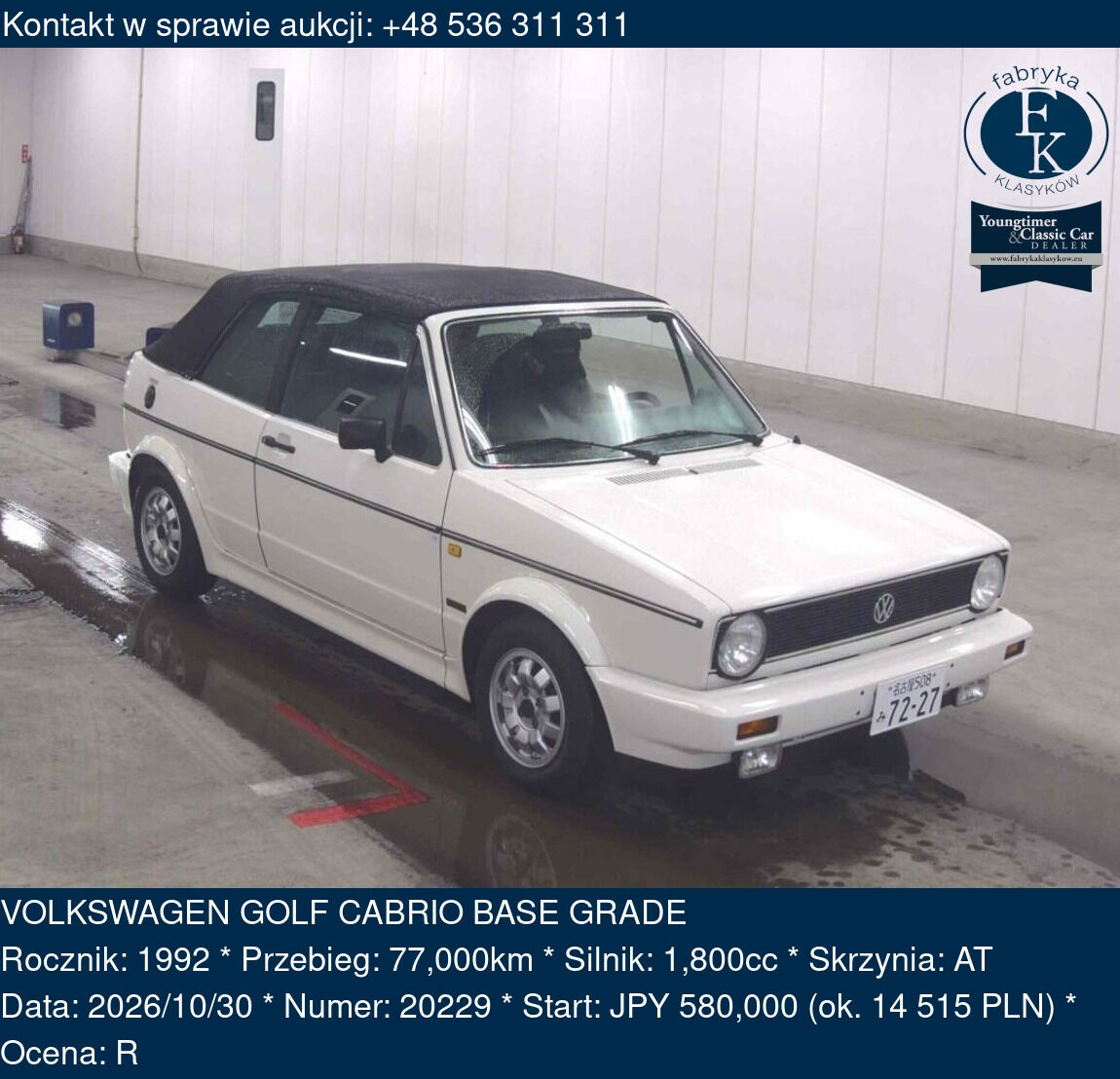 VOLKSWAGEN GOLF CABRIO BASE GRADE 1992 - zdjęcie 2