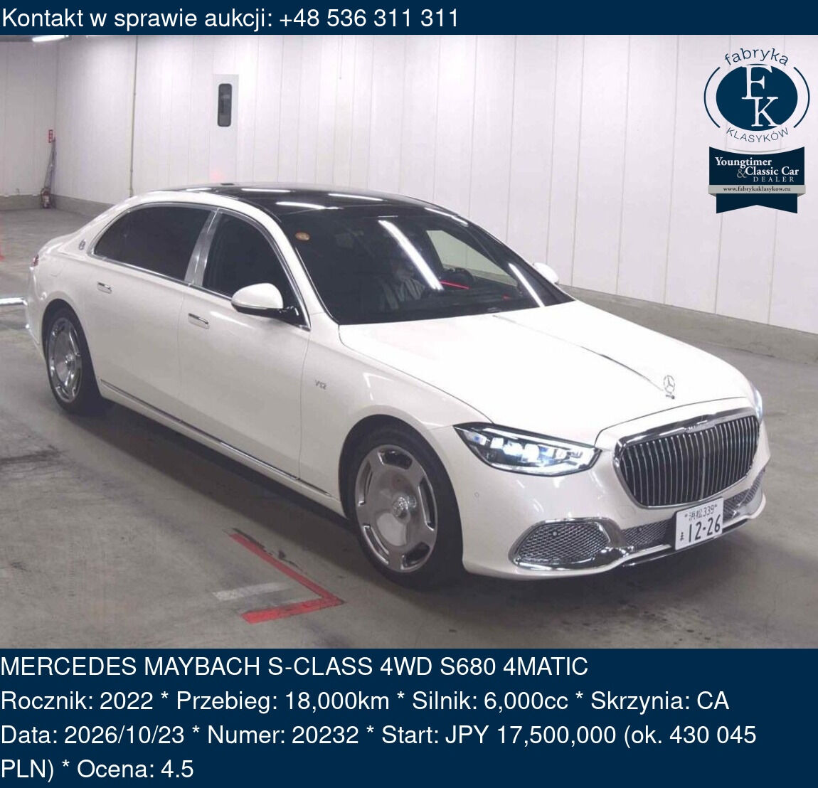 MERCEDES MAYBACH S-CLASS 4WD S680 4MATIC 2022 - zdjęcie 2