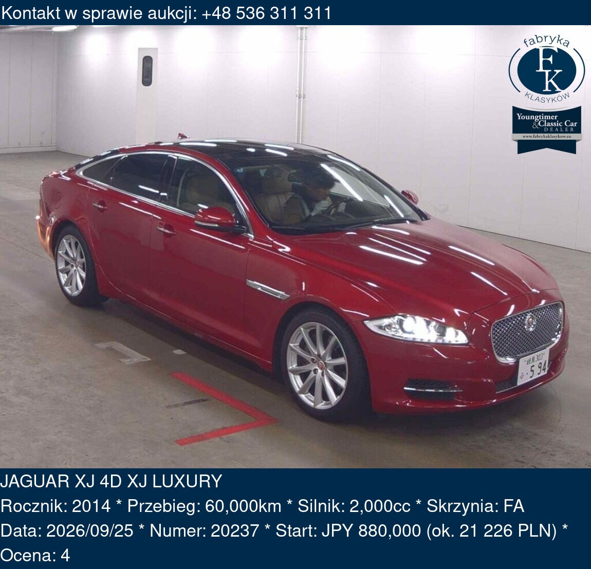 JAGUAR XJ 4D XJ LUXURY 2014 - zdjęcie 2