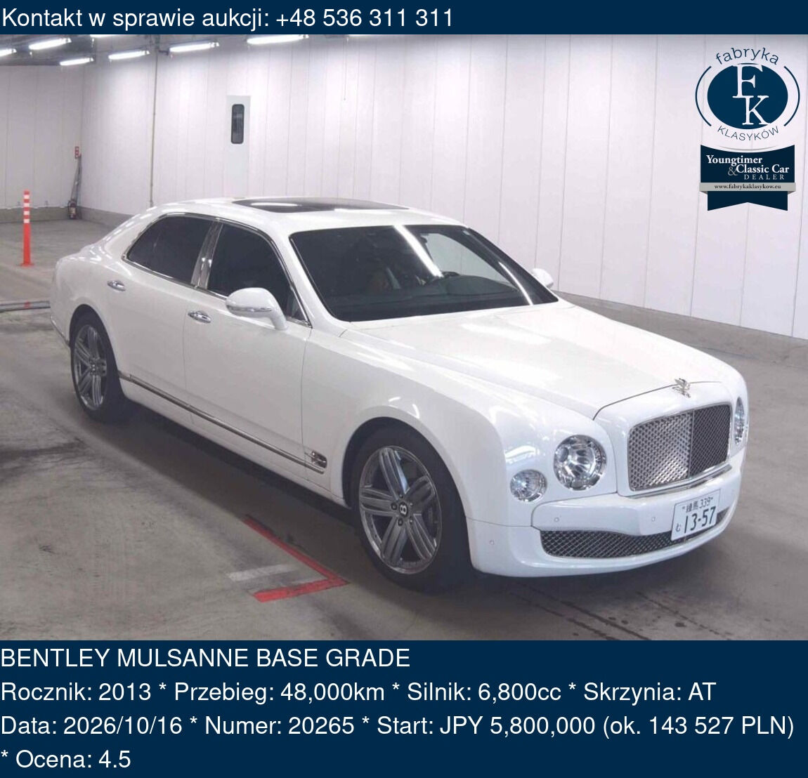 BENTLEY MULSANNE BASE GRADE 2013 - zdjęcie 2