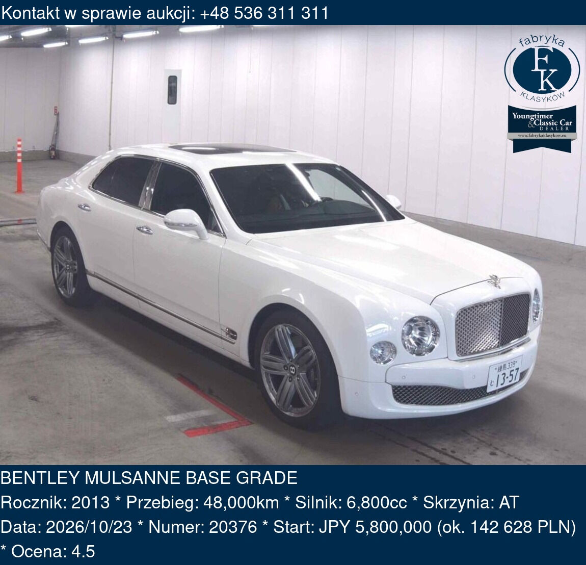 BENTLEY MULSANNE BASE GRADE 2013 - zdjęcie 2