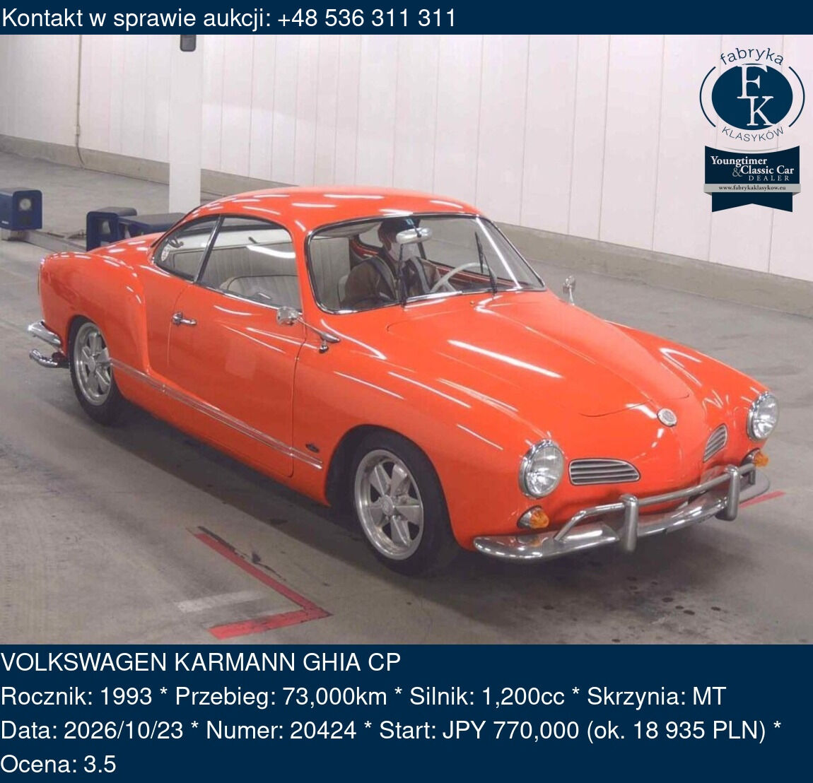VOLKSWAGEN KARMANN GHIA CP 1993 - zdjęcie 2