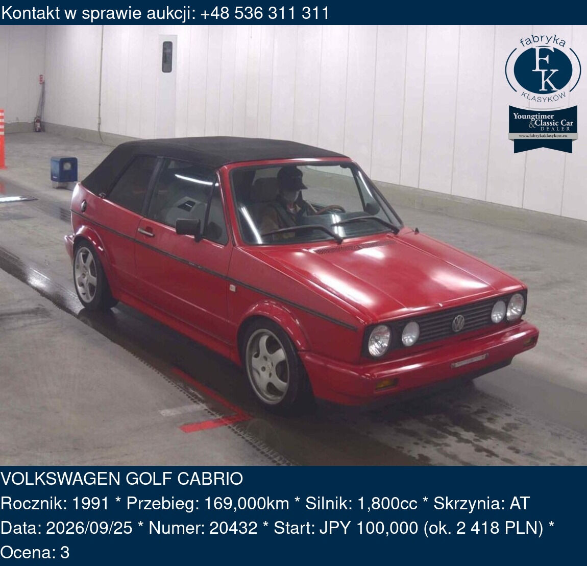 VOLKSWAGEN GOLF CABRIO 1991 - zdjęcie 2
