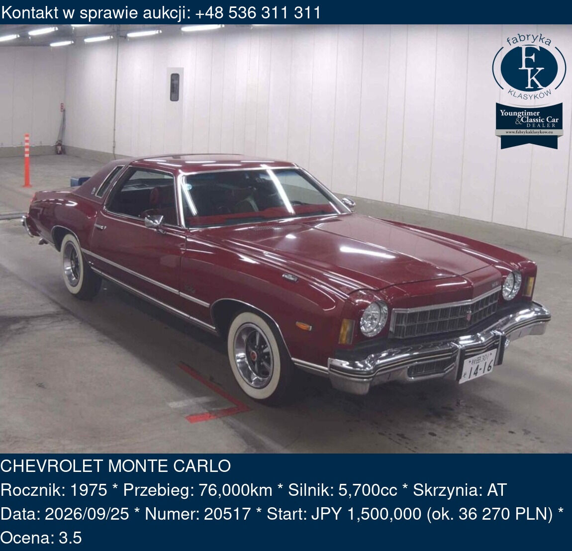 CHEVROLET MONTE CARLO 1975 - zdjęcie 2