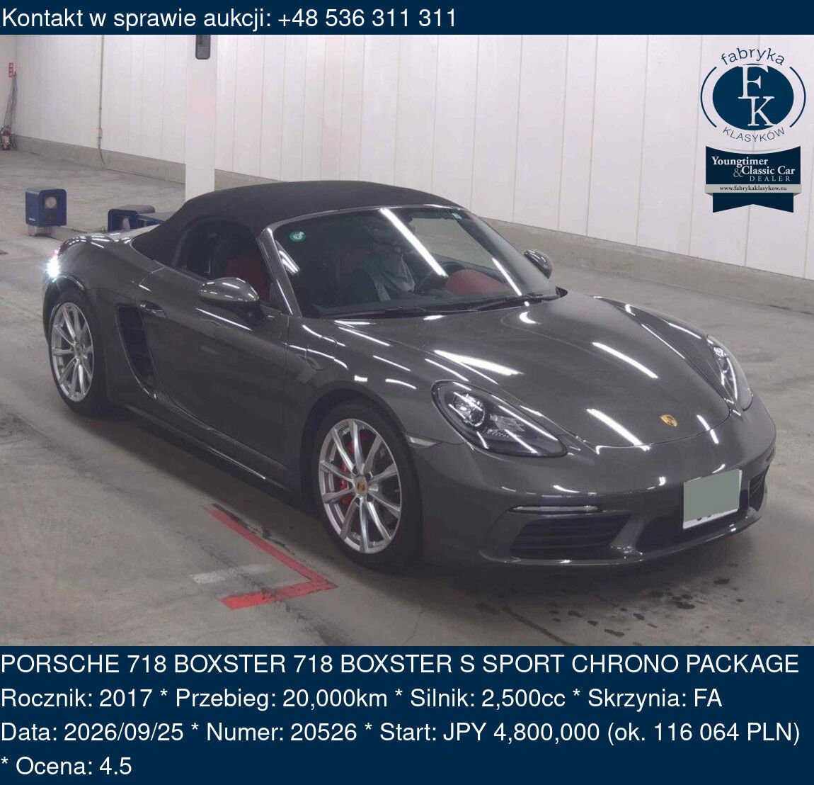 PORSCHE 718 BOXSTER 718 BOXSTER S SPORT CHRONO PACKAGE 2017 - zdjęcie 2