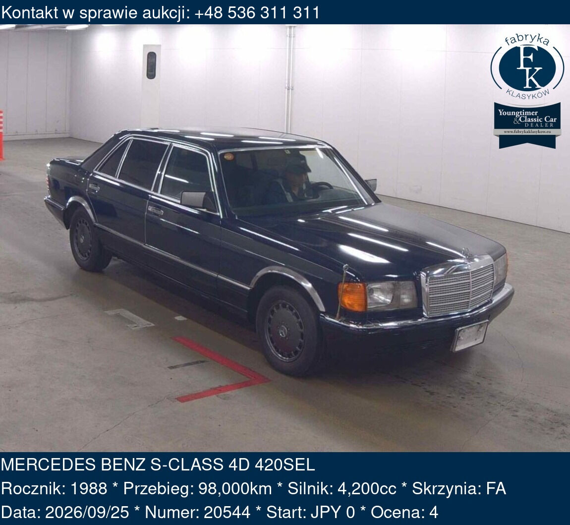 MERCEDES BENZ S-CLASS 4D 420SEL 1988 - zdjęcie 2