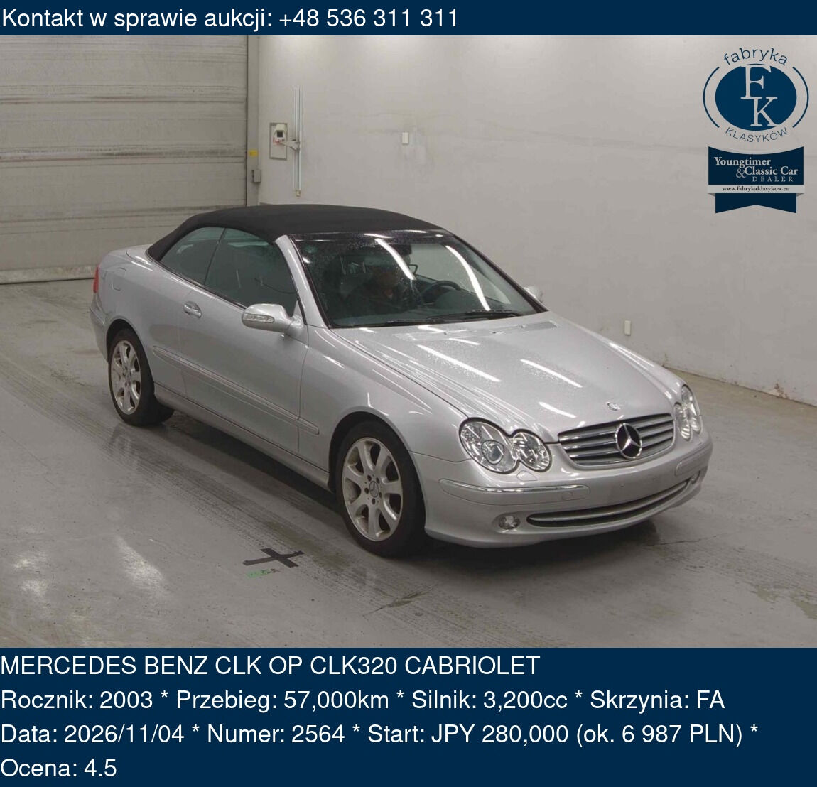 MERCEDES BENZ CLK OP CLK320 CABRIOLET 2003 - zdjęcie 2