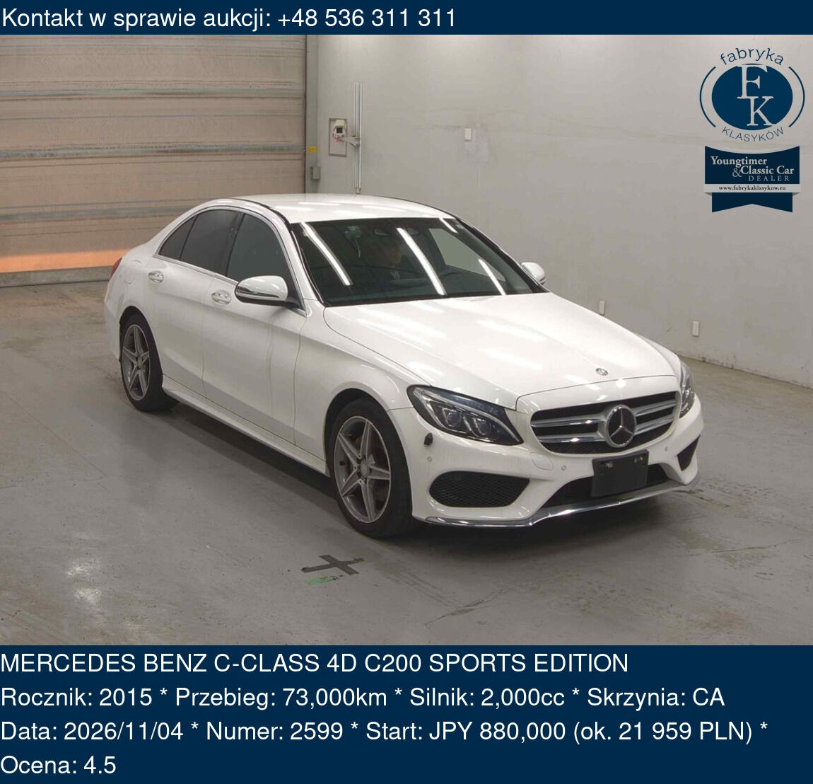 MERCEDES BENZ C-CLASS 4D C200 SPORTS EDITION 2015 - zdjęcie 2