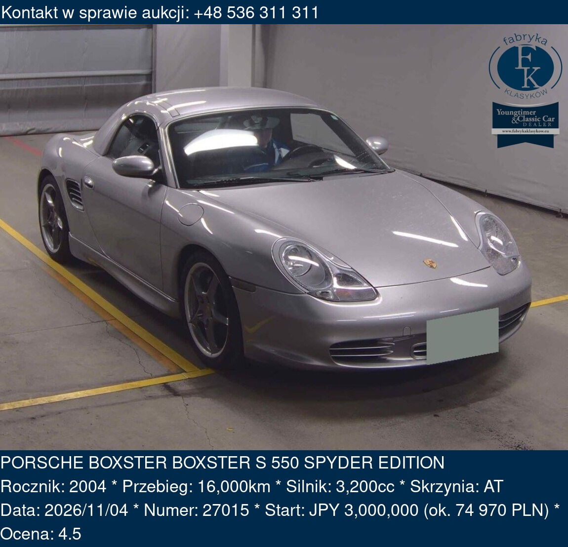 PORSCHE BOXSTER BOXSTER S 550 SPYDER EDITION 2004 - zdjęcie 2