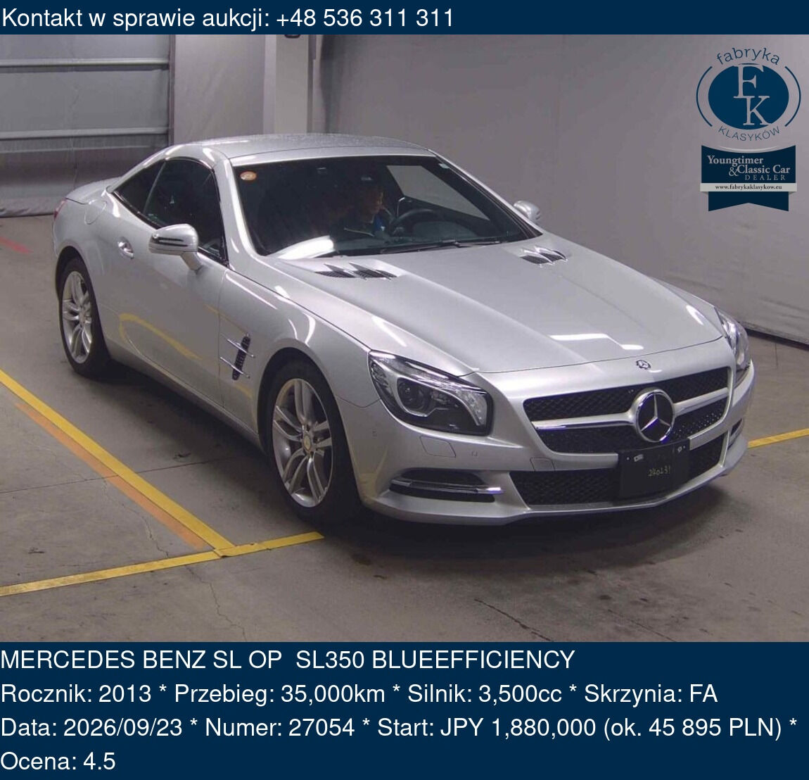 MERCEDES BENZ SL OP SL350 BLUEEFFICIENCY 2013 - zdjęcie 2