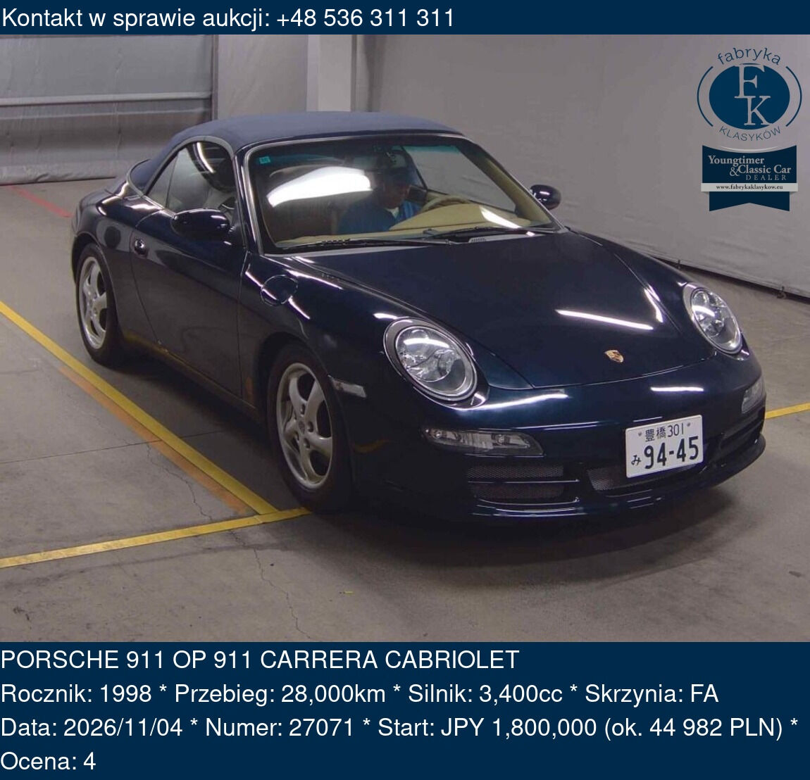 PORSCHE 911 OP 911 CARRERA CABRIOLET 1998 - zdjęcie 2