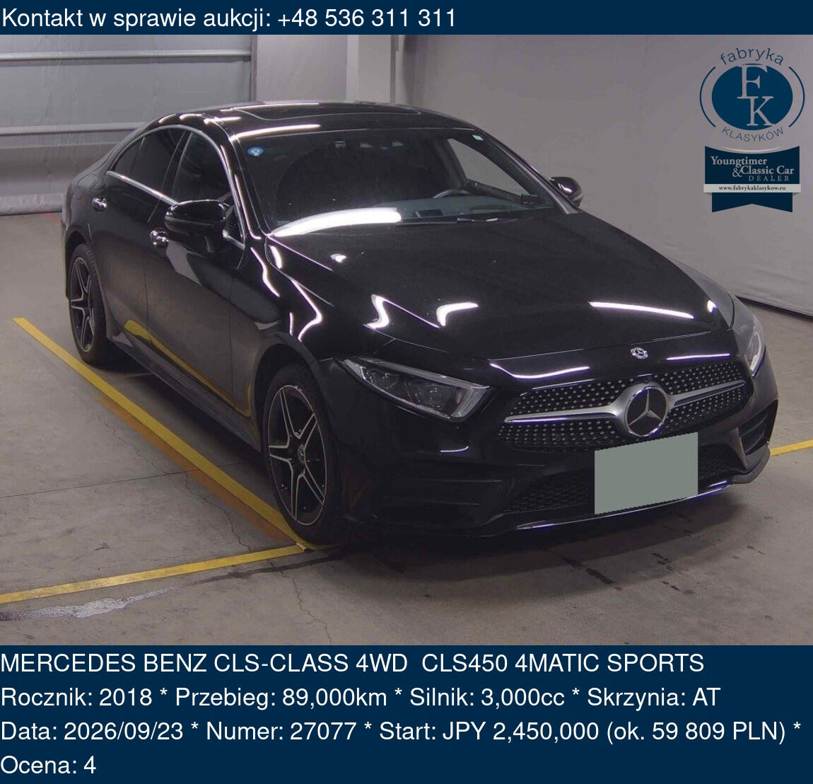 MERCEDES BENZ CLS-CLASS 4WD CLS450 4MATIC SPORTS 2018 - zdjęcie 2