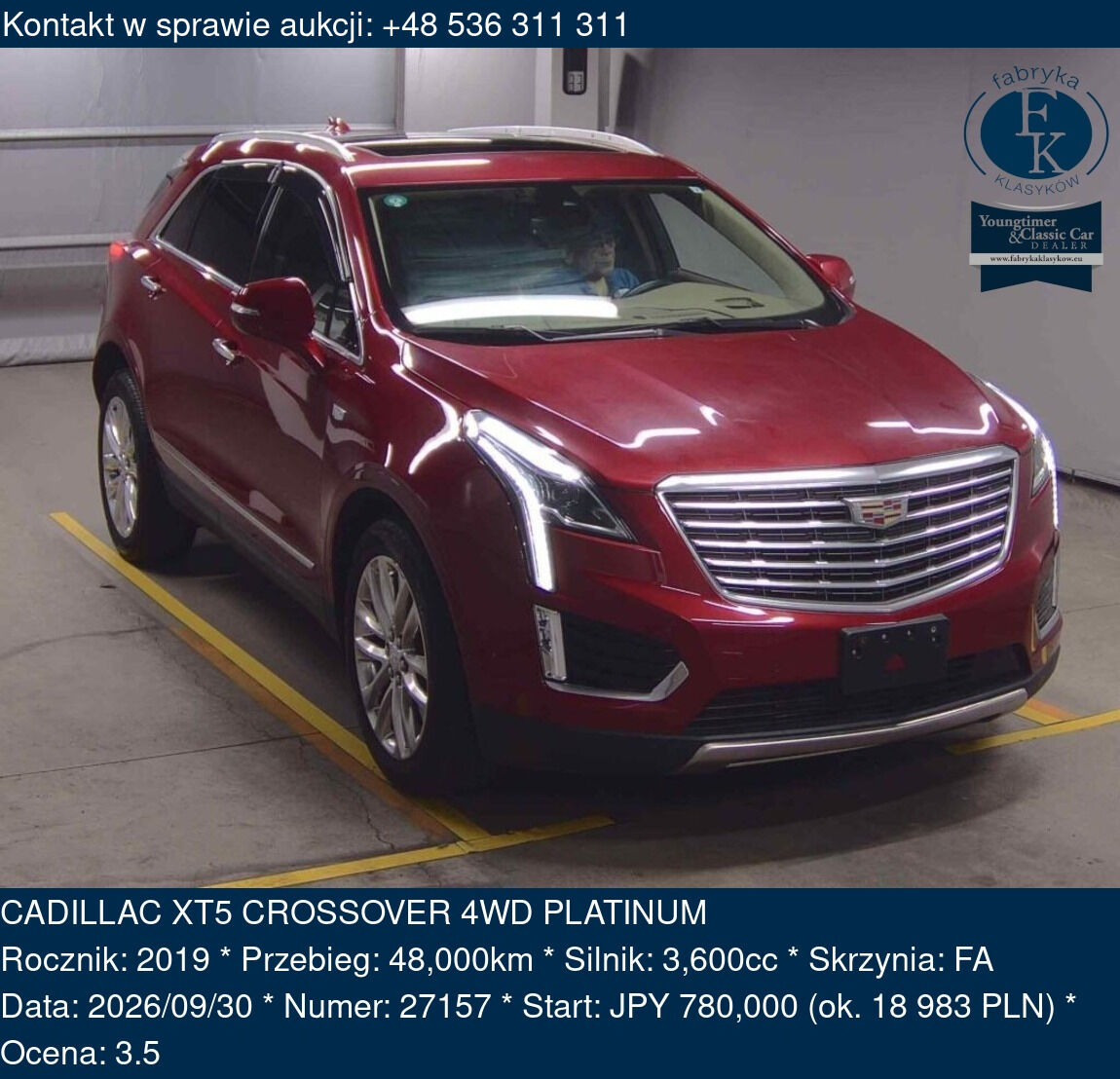 CADILLAC XT5 CROSSOVER 4WD PLATINUM 2019 - zdjęcie 2