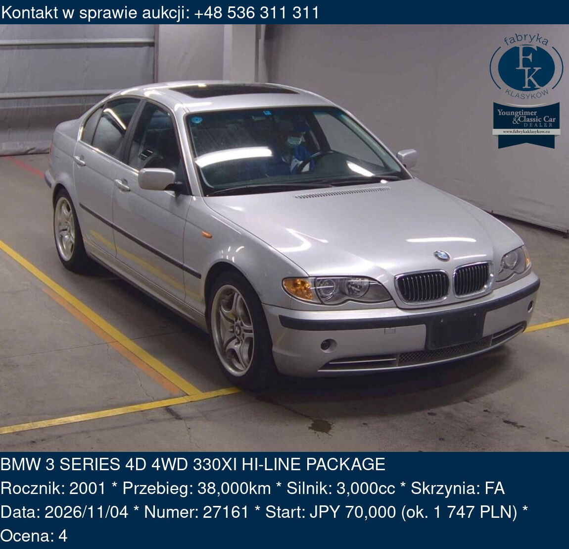 BMW 3 SERIES 4D 4WD 330XI HI-LINE PACKAGE 2001 - zdjęcie 2