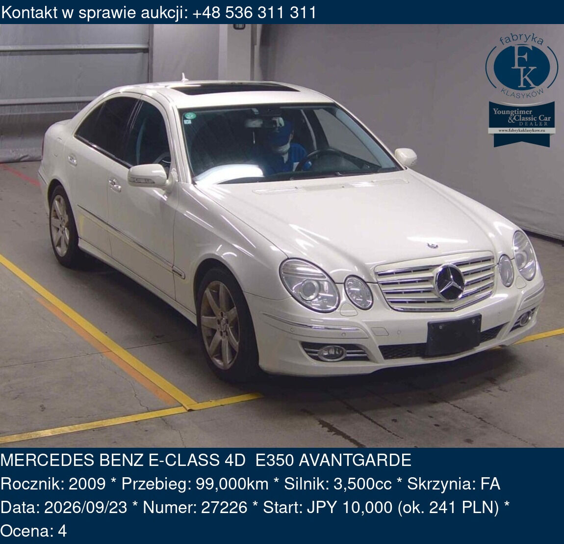 MERCEDES BENZ E-CLASS 4D E350 AVANTGARDE 2009 - zdjęcie 2