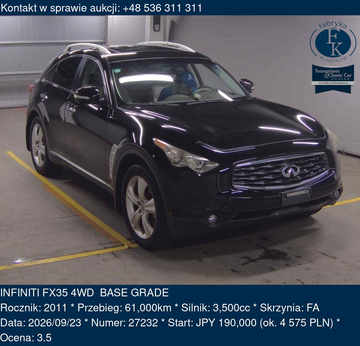 INFINITI FX35 4WD BASE GRADE 2011 - zdjęcie 2