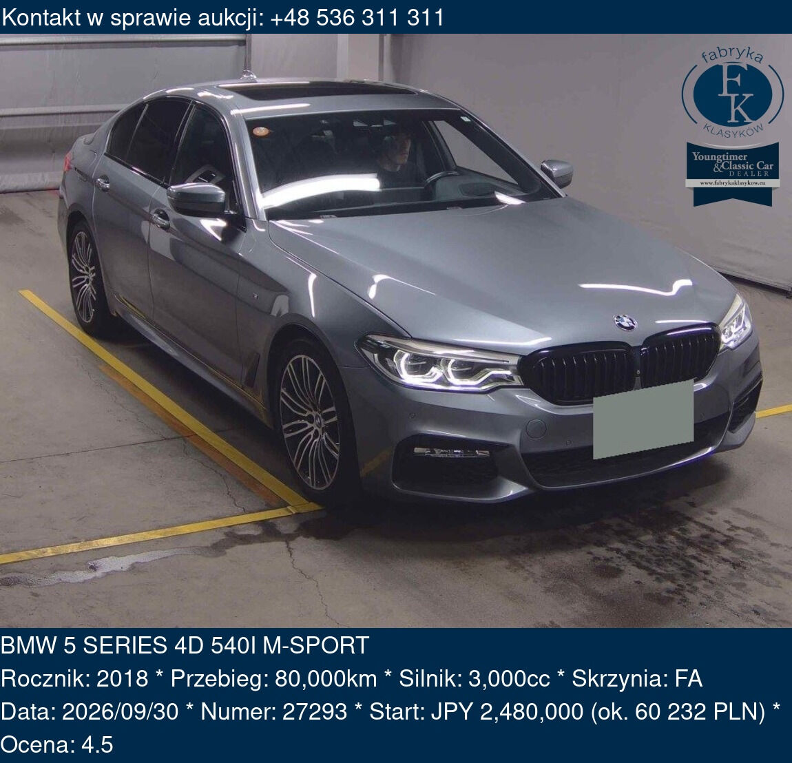 BMW 5 SERIES 4D 540I M-SPORT 2018 - zdjęcie 2