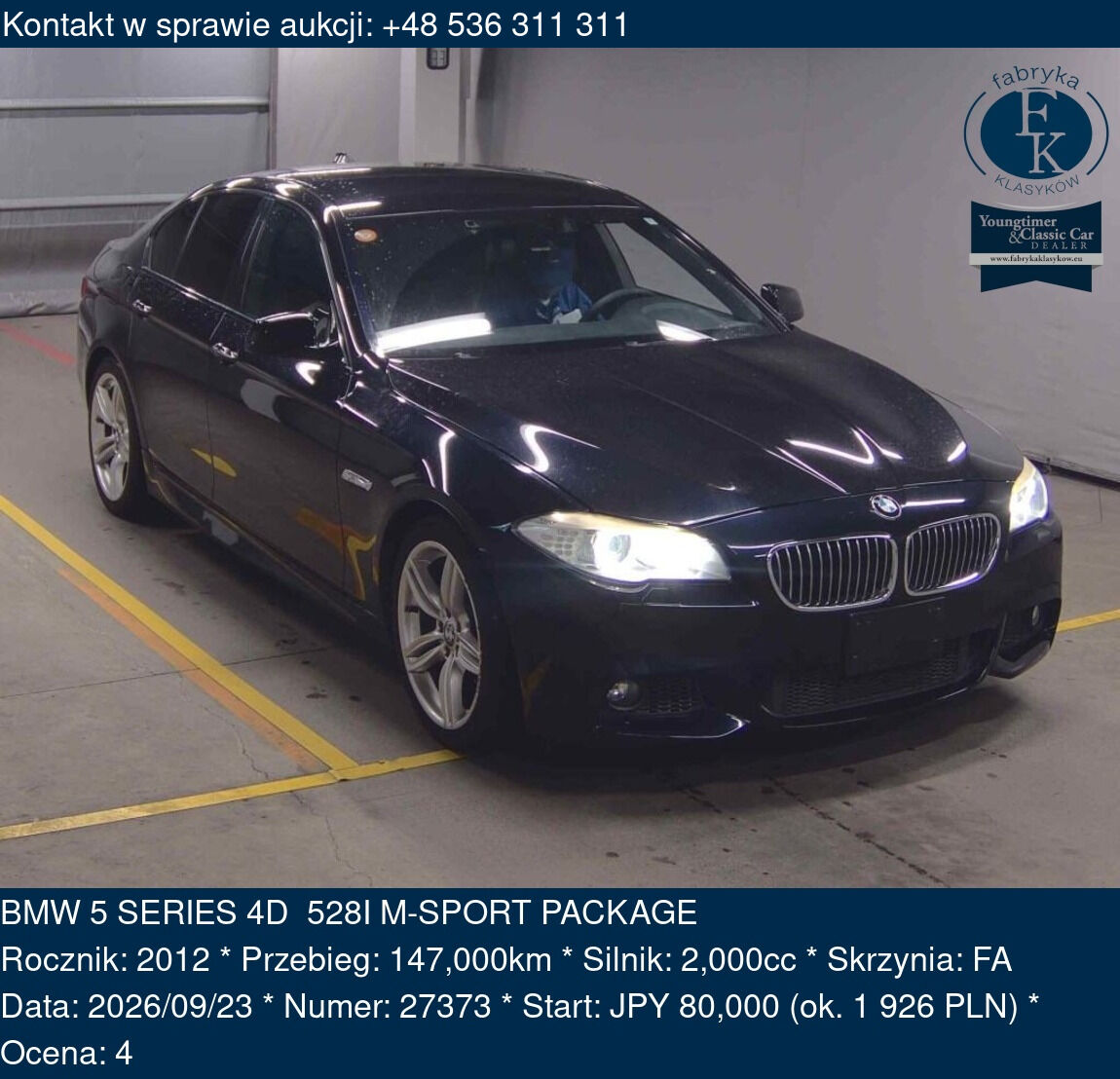 BMW 5 SERIES 4D 528I M-SPORT PACKAGE 2012 - zdjęcie 2