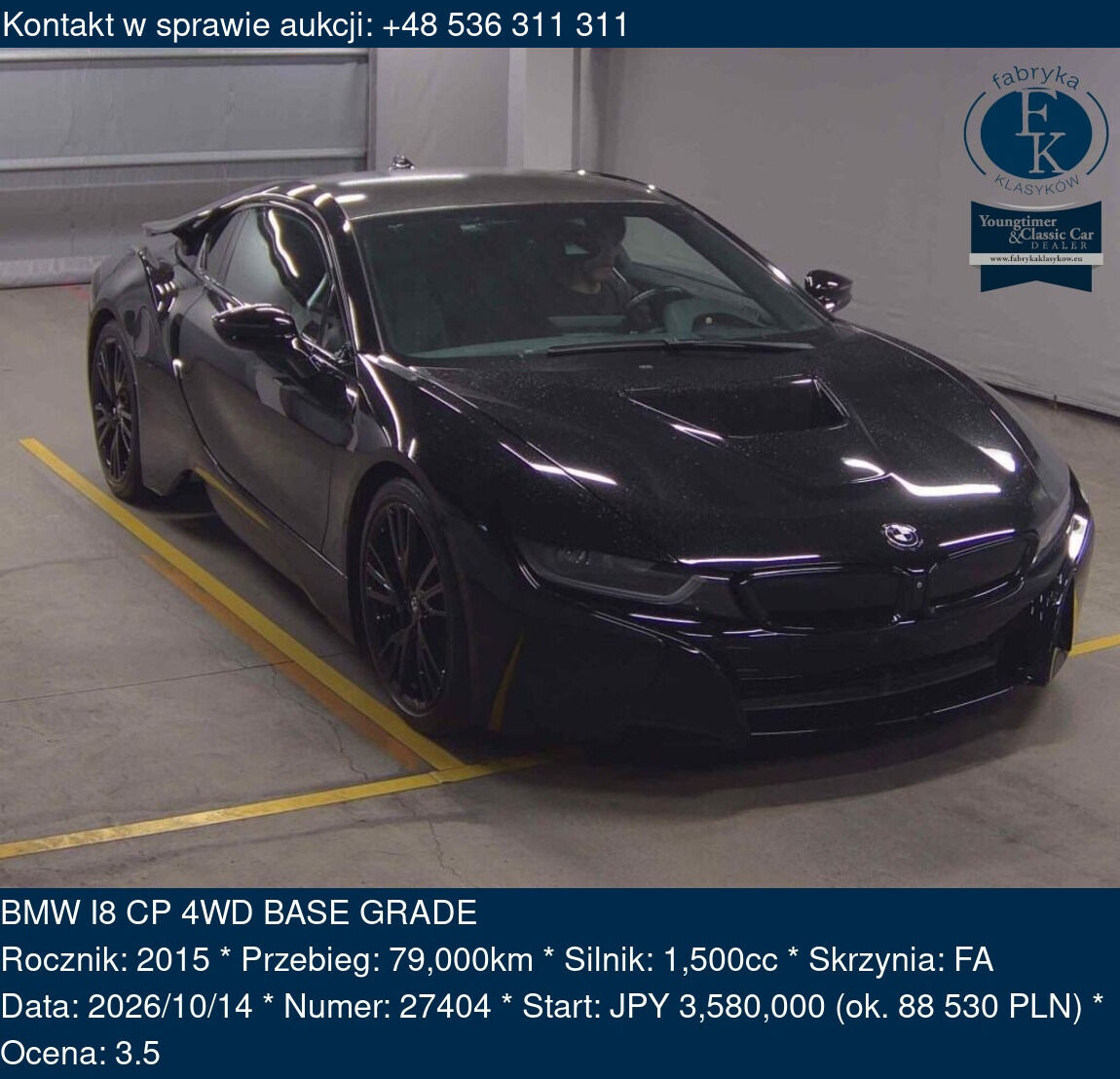 BMW I8 CP 4WD BASE GRADE 2015 - zdjęcie 2