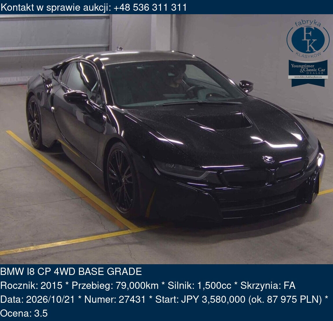 BMW I8 CP 4WD BASE GRADE 2015 - zdjęcie 2
