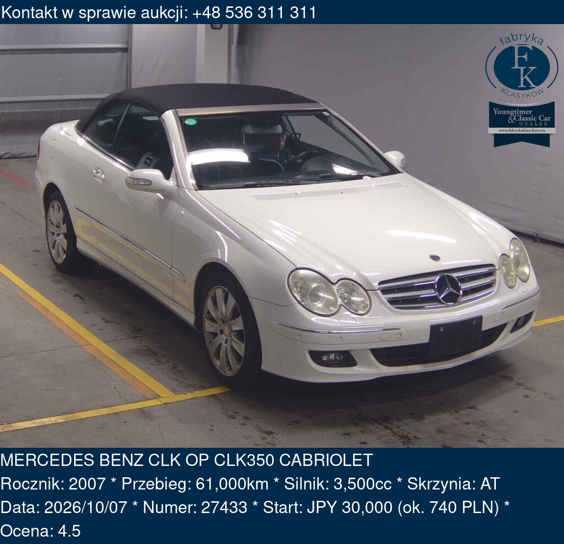 MERCEDES BENZ CLK OP CLK350 CABRIOLET 2007 - zdjęcie 2