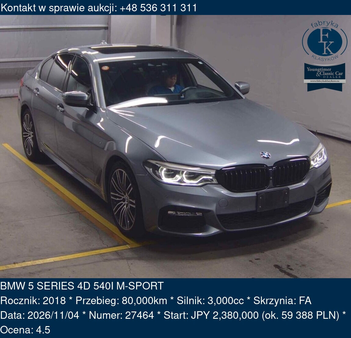 BMW 5 SERIES 4D 540I M-SPORT 2018 - zdjęcie 2