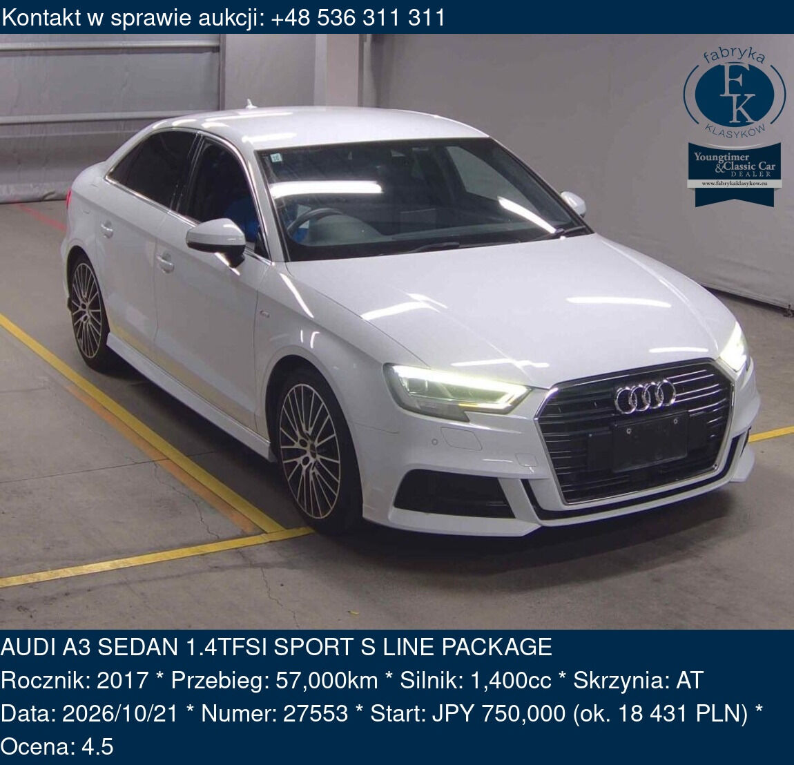 AUDI A3 SEDAN 1.4TFSI SPORT S LINE PACKAGE 2017 - zdjęcie 2
