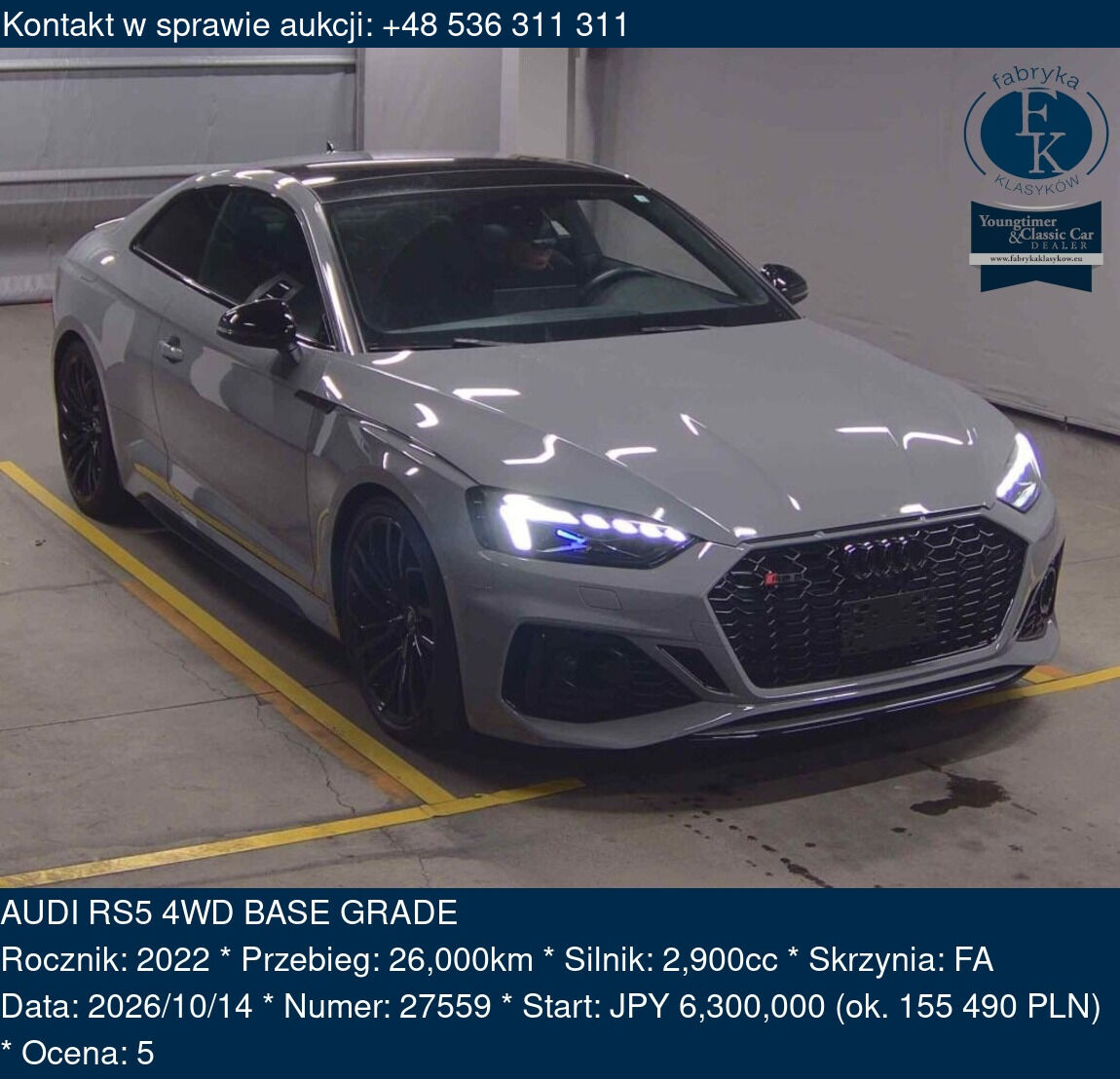 AUDI RS5 4WD BASE GRADE 2022 - zdjęcie 2