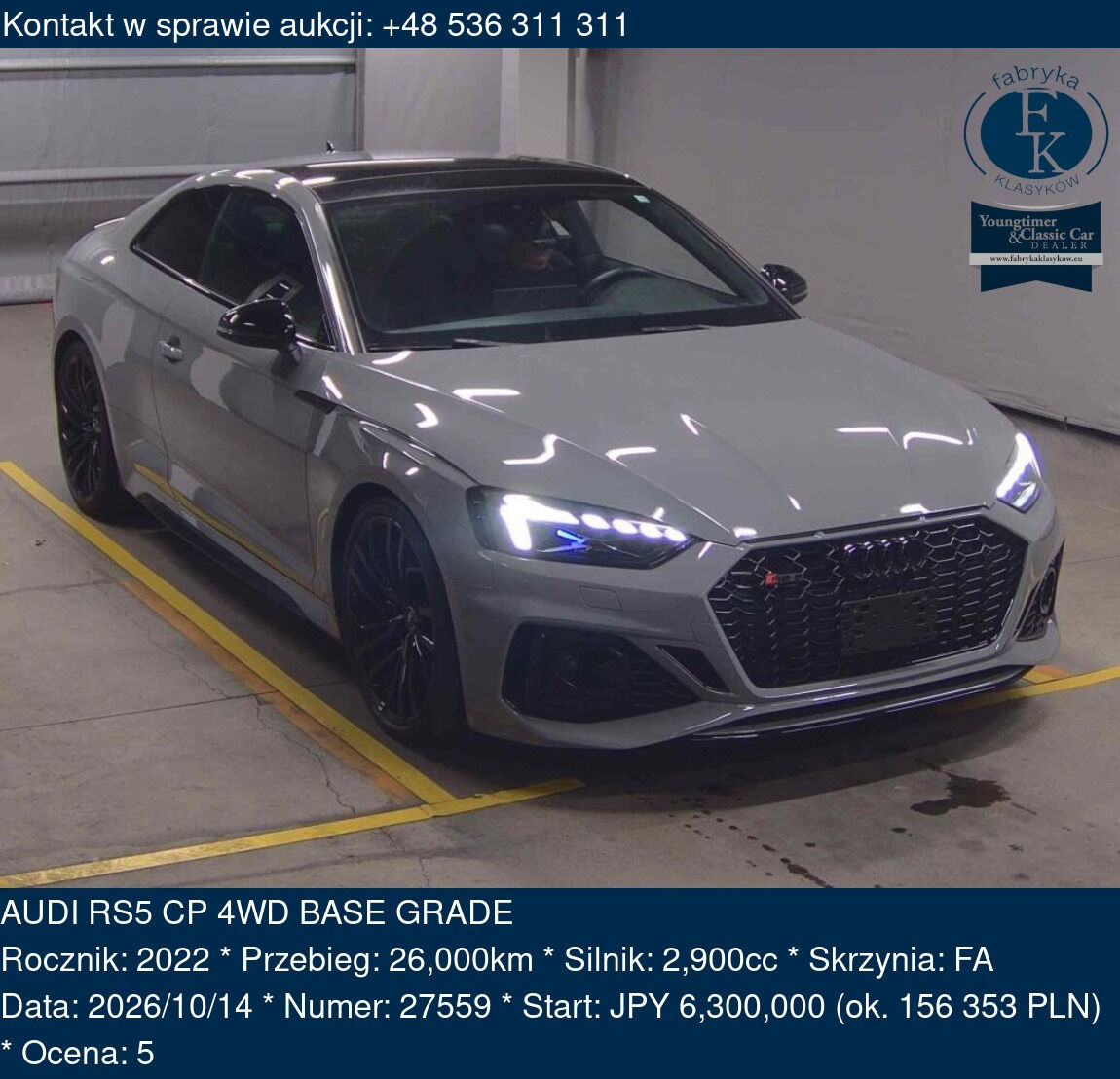 AUDI RS5 CP 4WD BASE GRADE 2022 - zdjęcie 2
