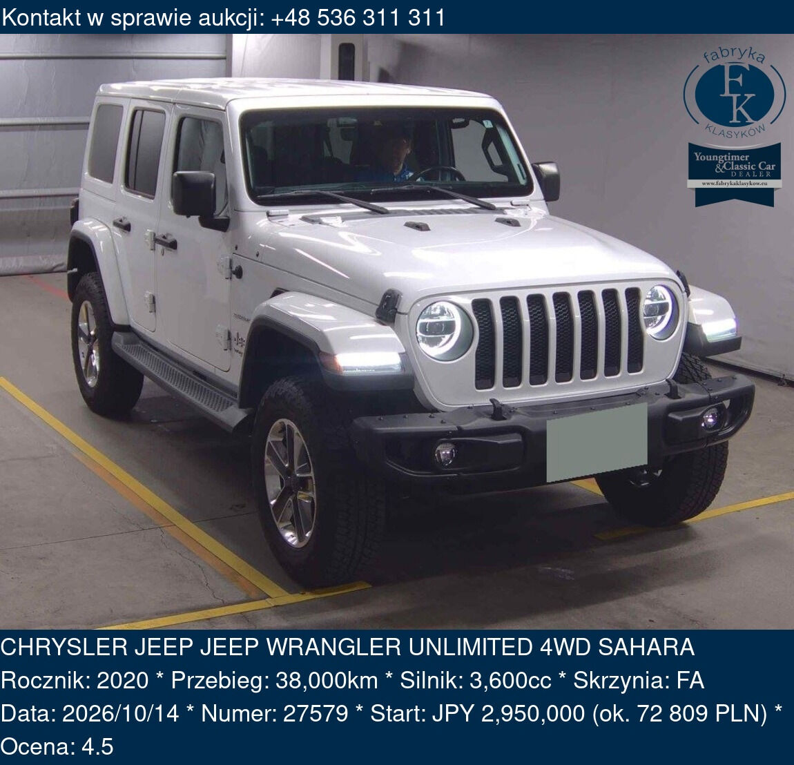 CHRYSLER JEEP JEEP WRANGLER UNLIMITED 4WD SAHARA 2020 - zdjęcie 2