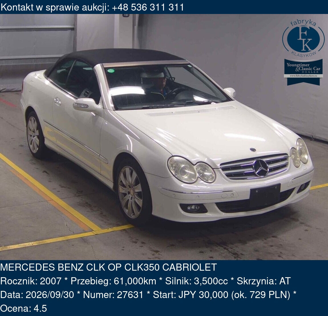 MERCEDES BENZ CLK OP CLK350 CABRIOLET 2007 - zdjęcie 2