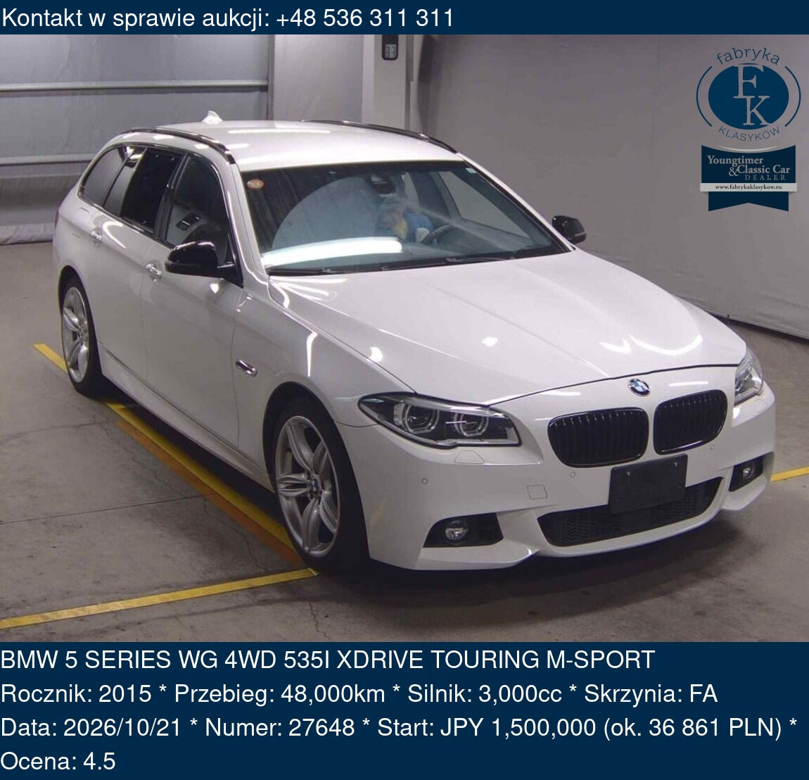 BMW 5 SERIES WG 4WD 535I XDRIVE TOURING M-SPORT 2015 - zdjęcie 2