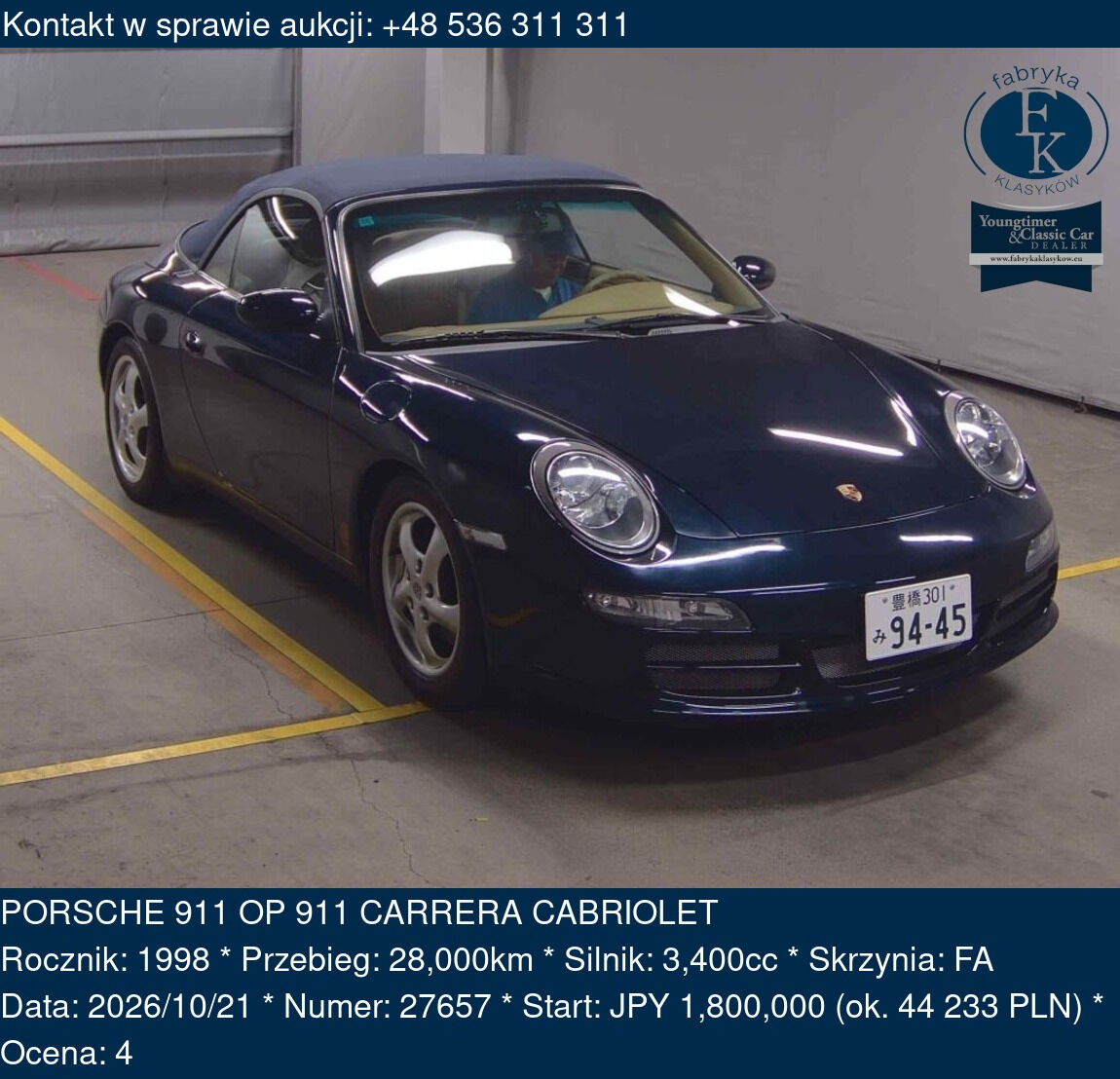 PORSCHE 911 OP 911 CARRERA CABRIOLET 1998 - zdjęcie 2