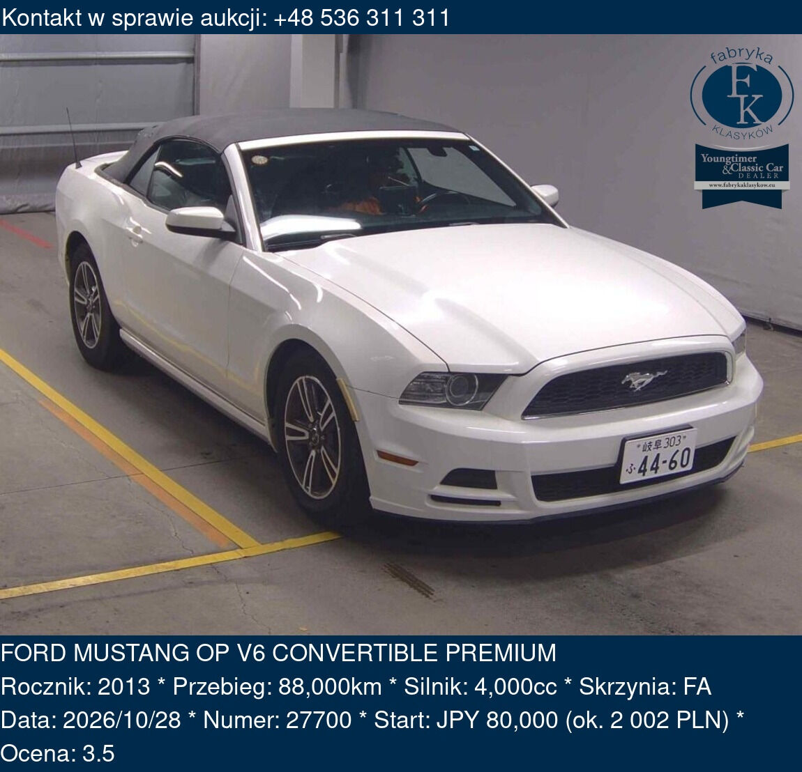 FORD MUSTANG OP V6 CONVERTIBLE PREMIUM 2013 - zdjęcie 2