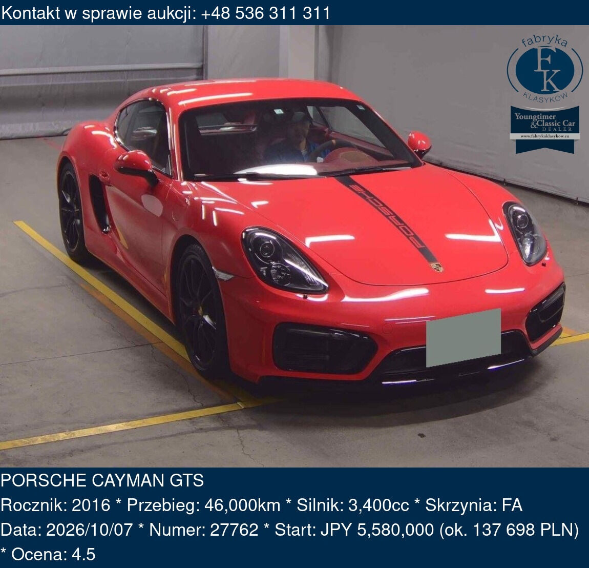 PORSCHE CAYMAN GTS 2016 - zdjęcie 2