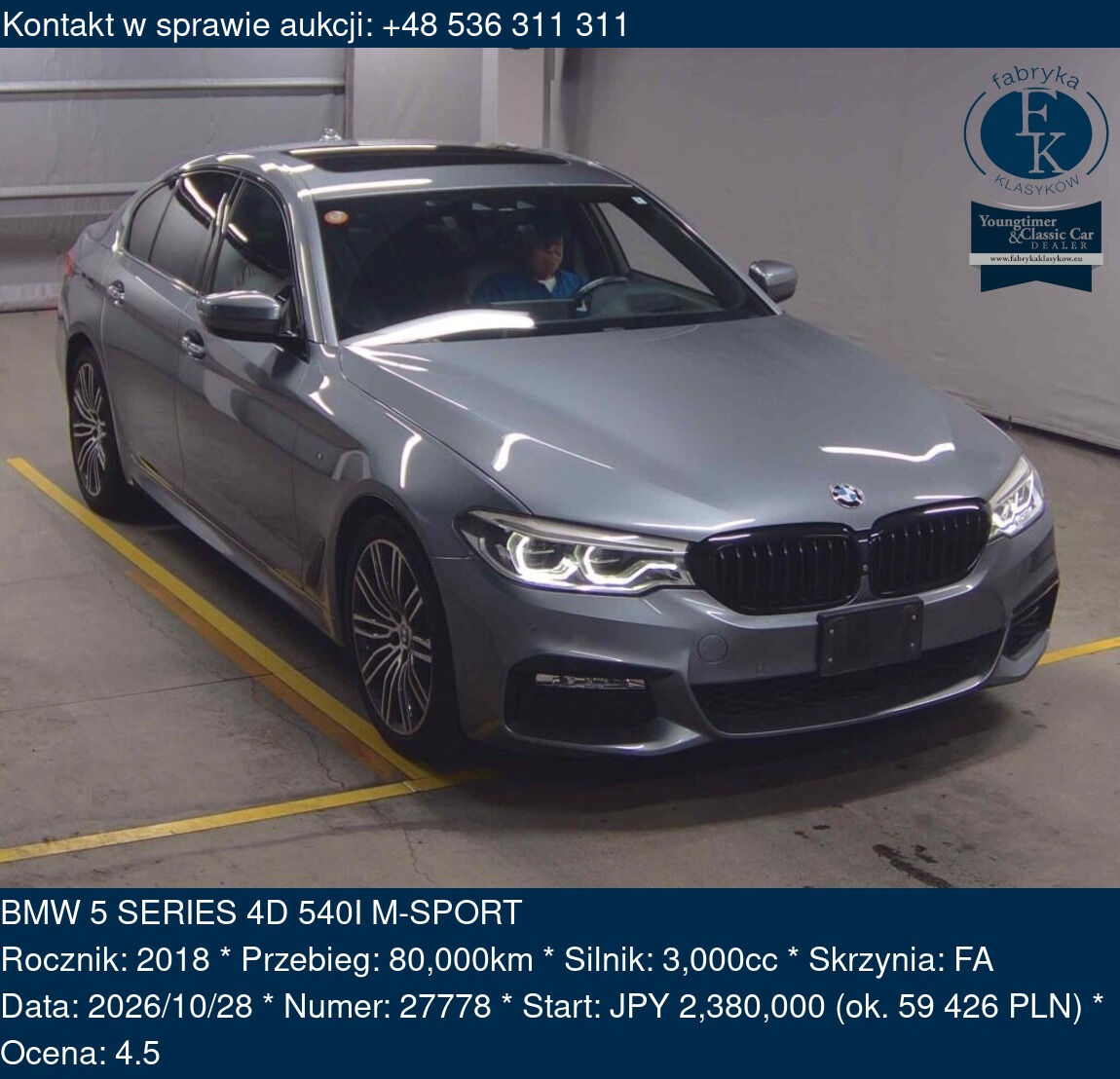 BMW 5 SERIES 4D 540I M-SPORT 2018 - zdjęcie 2