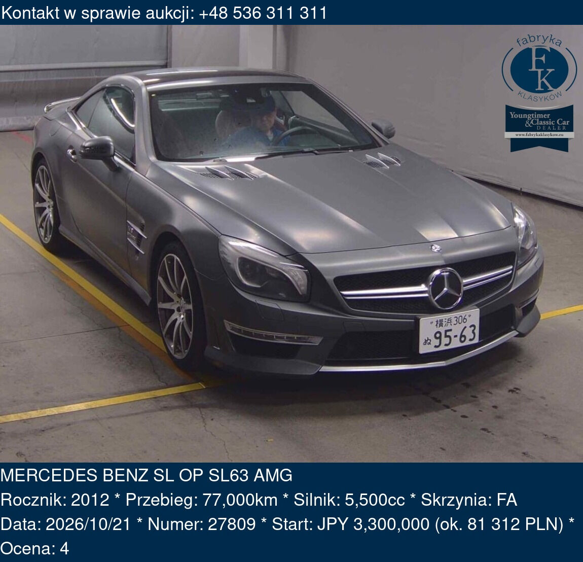MERCEDES BENZ SL OP SL63 AMG 2012 - zdjęcie 2